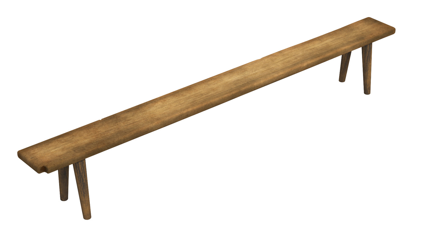Antique Rustic Pine Wooden Long Bench 3D Model