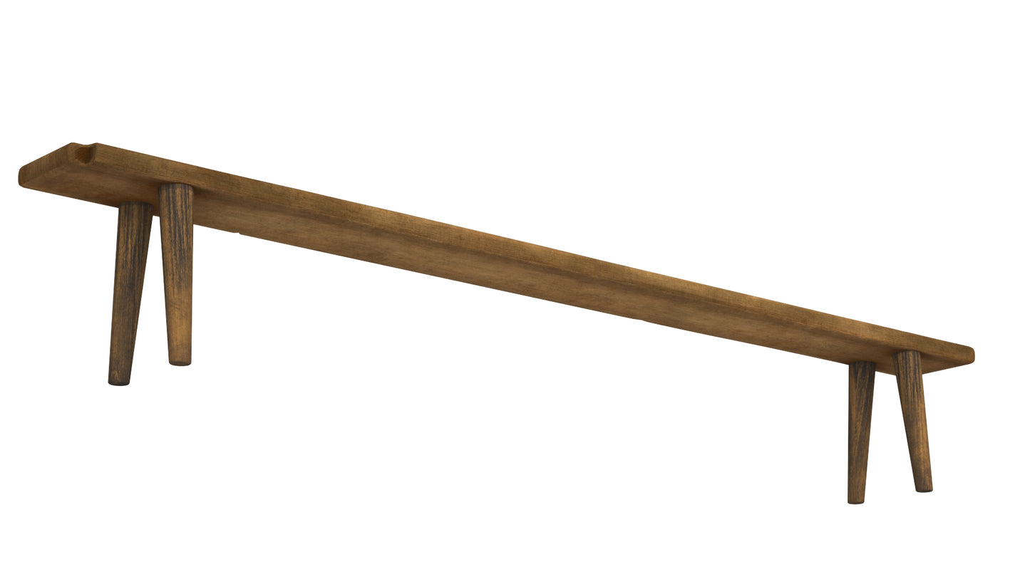 Antique Rustic Pine Wooden Long Bench 3D Model