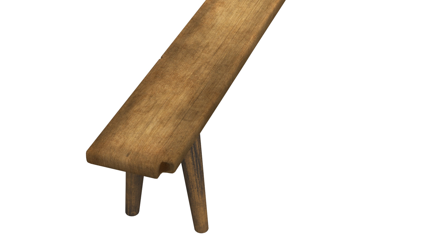 Antique Rustic Pine Wooden Long Bench 3D Model
