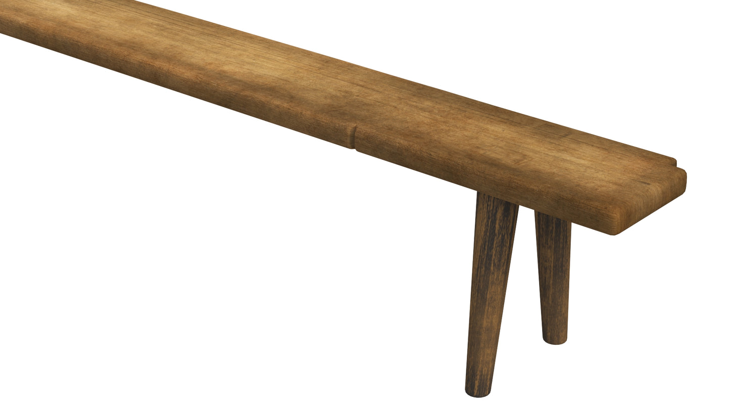 Antique Rustic Pine Wooden Long Bench 3D Model
