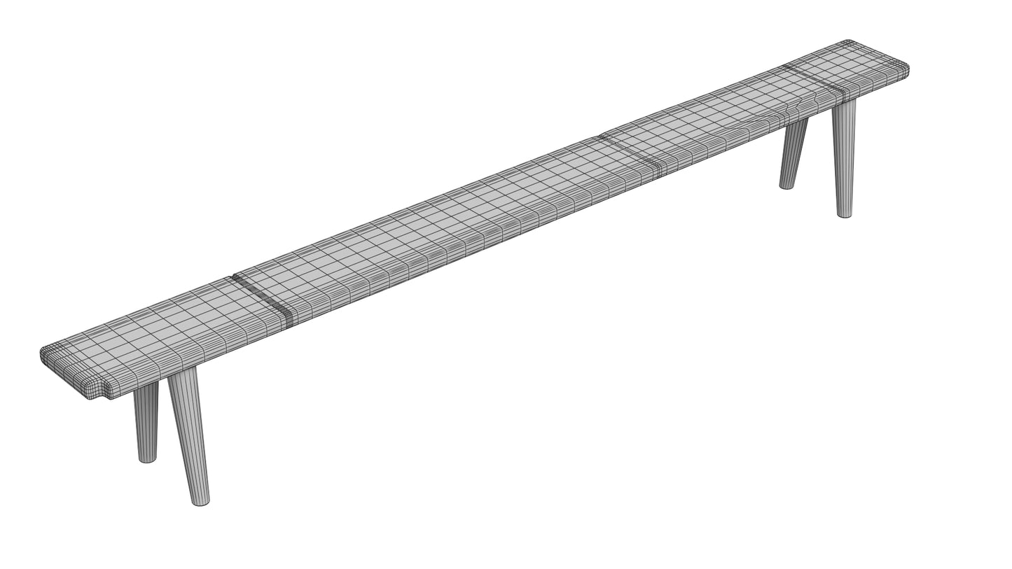 Antique Rustic Pine Wooden Long Bench 3D Model