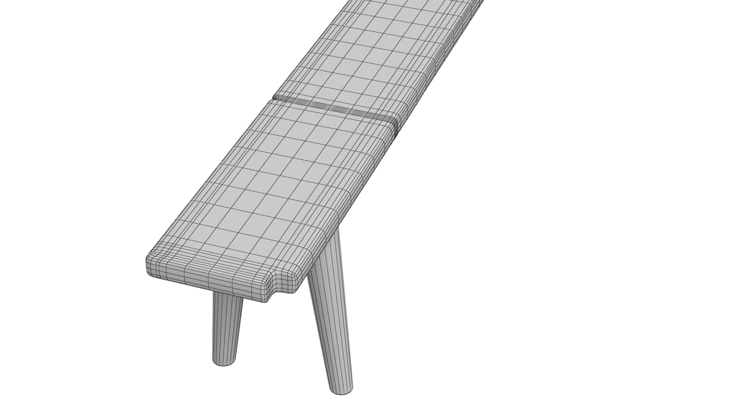 Antique Rustic Pine Wooden Long Bench 3D Model
