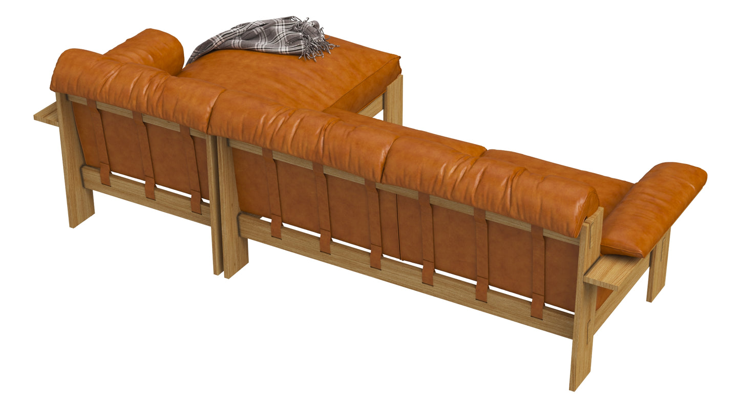 Crate and Barrel Shinola Runwell Wood Frame Leather Corner 3D Model