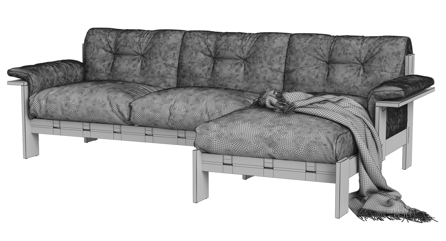 Crate and Barrel Shinola Runwell Wood Frame Leather Corner 3D Model