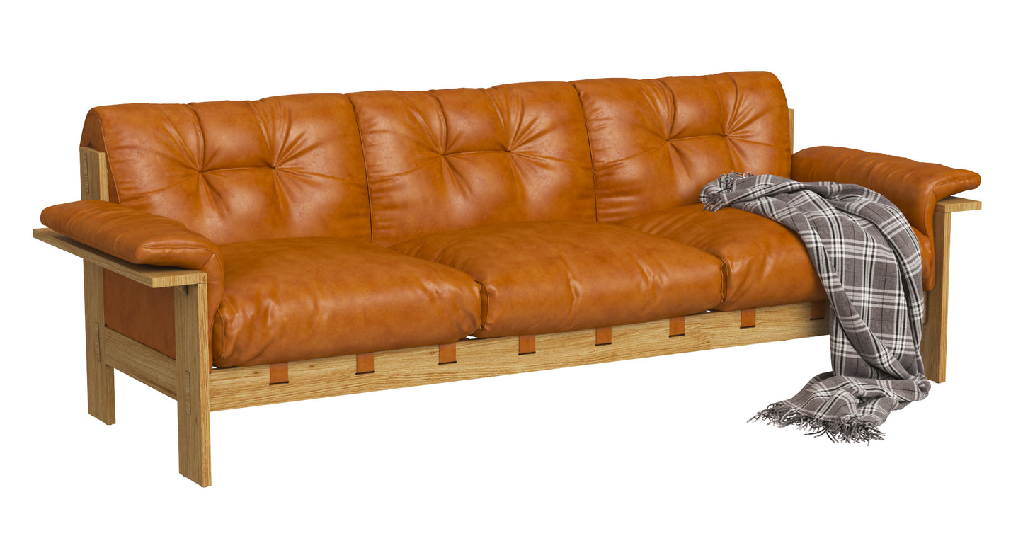 Crate and Barrel Shinola Runwell Wood Frame Leather Sofa 3D Model