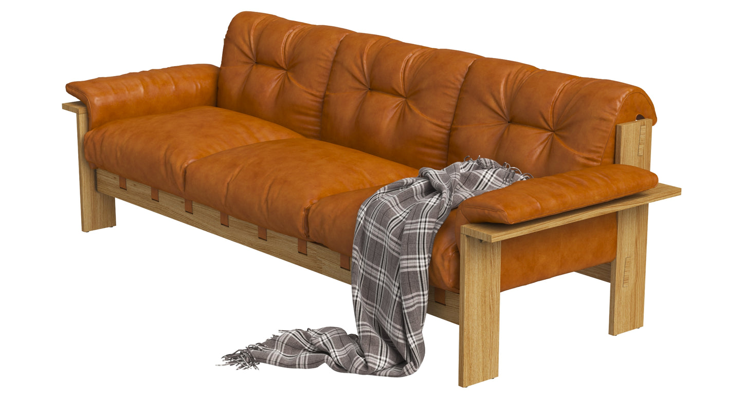 Crate and Barrel Shinola Runwell Wood Frame Leather Sofa 3D Model