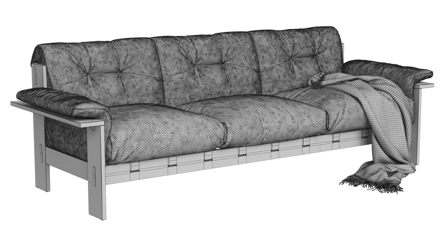 Crate and Barrel Shinola Runwell Wood Frame Leather Sofa 3D Model