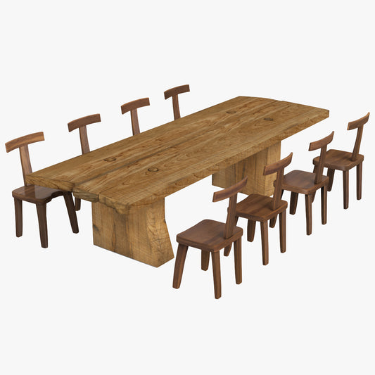 Sculptural Dining Table and T-Chairs 3D Model