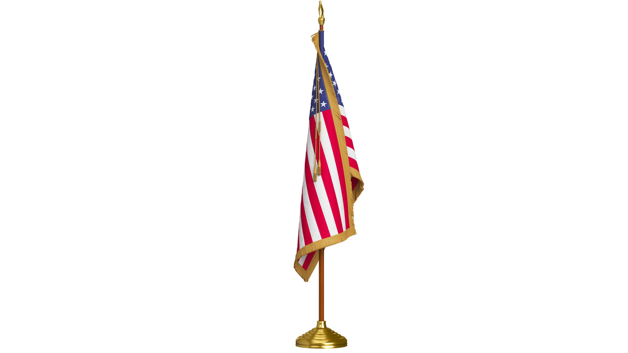 American Flag Indoor with Pole Eagle Topper 3D Model
