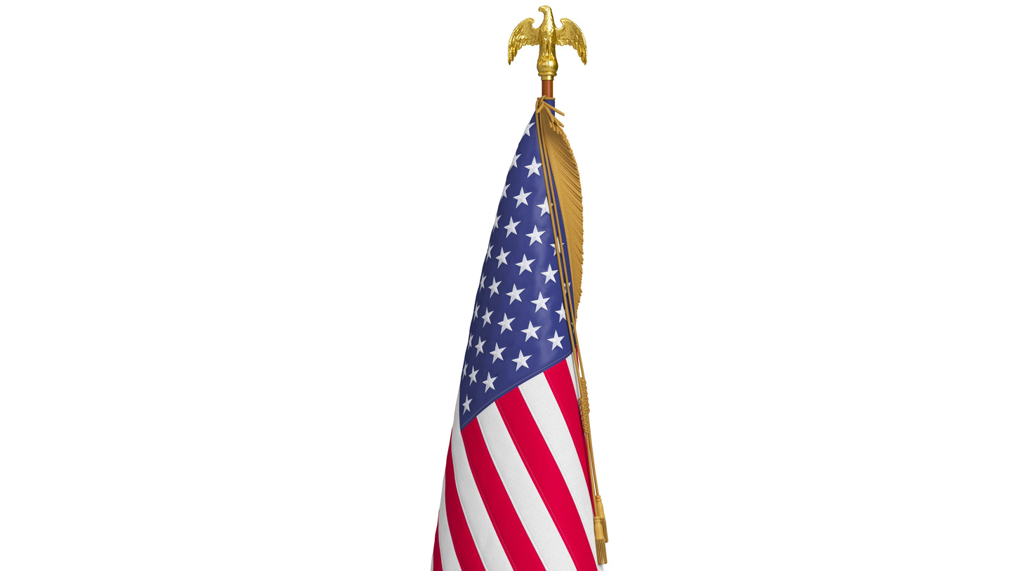 American Flag Indoor with Pole Eagle Topper 3D Model