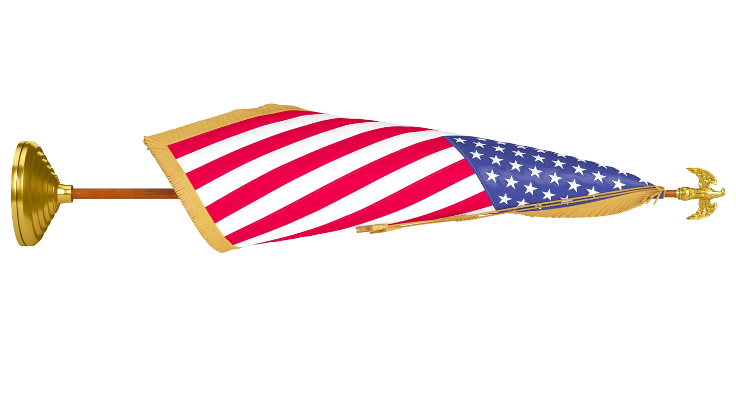 American Flag Indoor with Pole Eagle Topper 3D Model