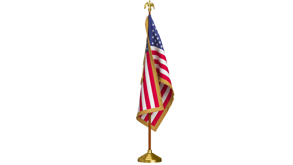 American Flag Indoor with Pole Eagle Topper 3D Model