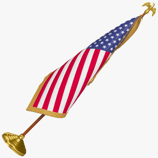 American Flag Indoor with Pole Eagle Topper 3D Model