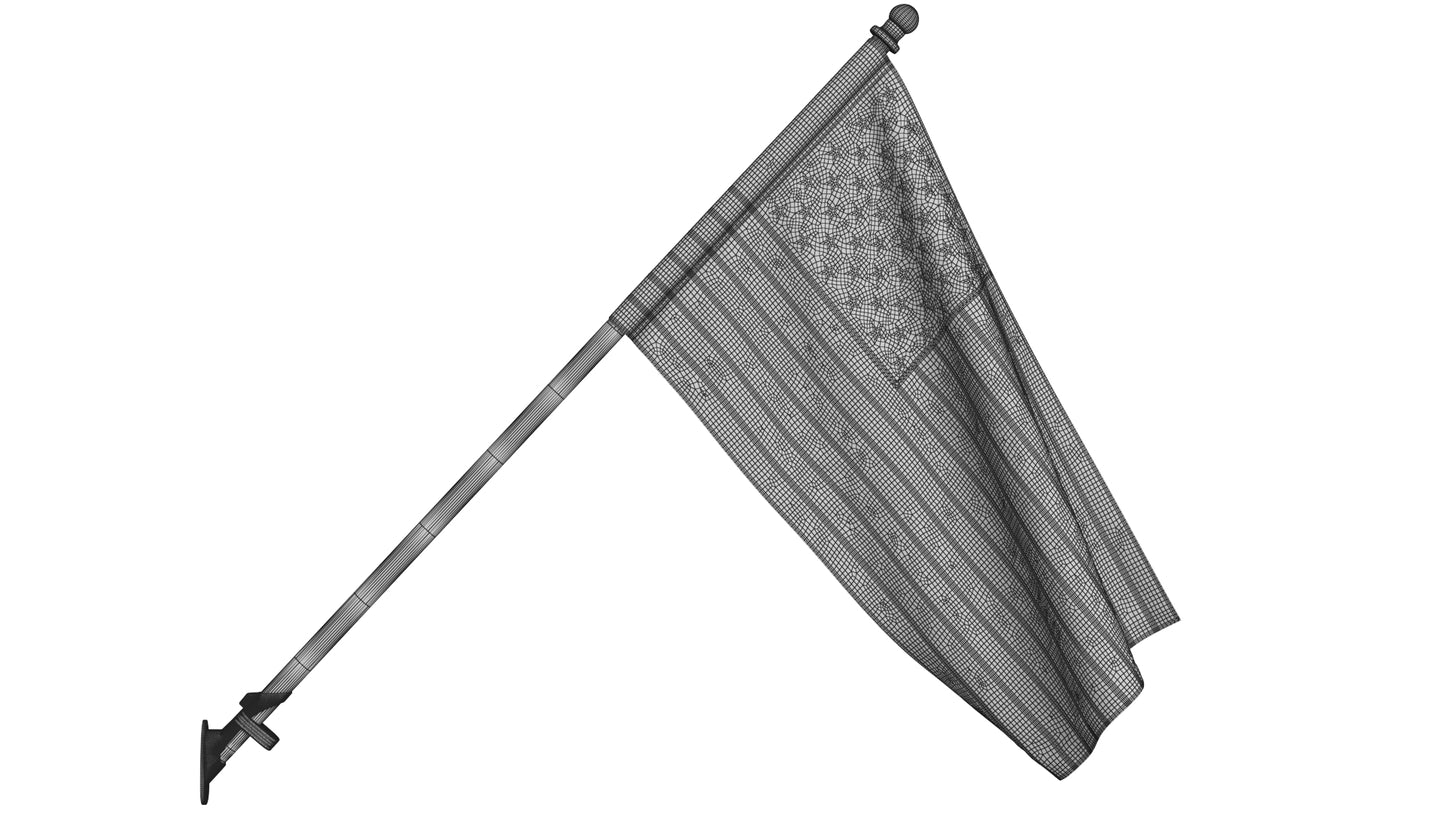 American Flag with Wall Mount Pole 3D Model