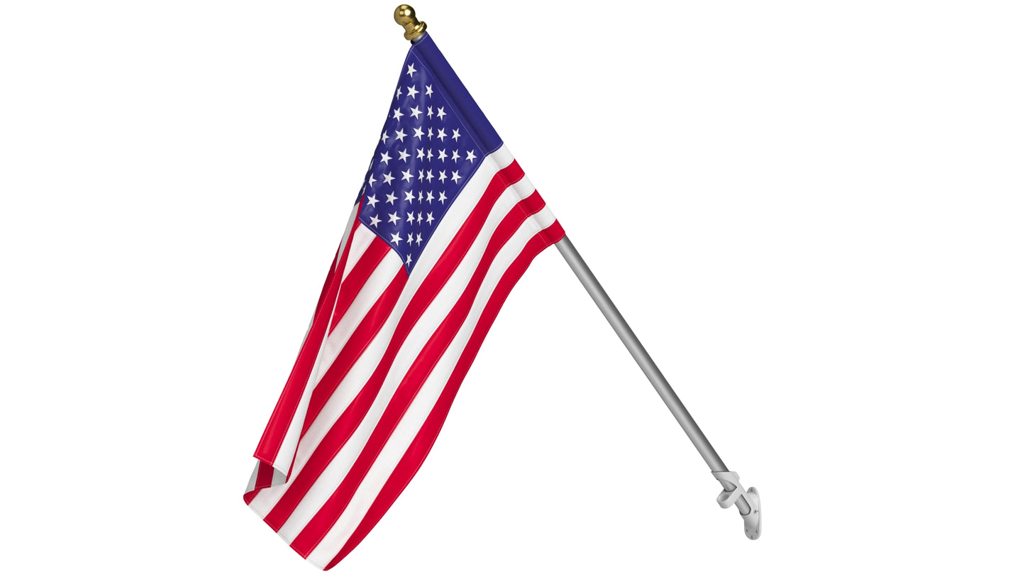 American Flag with Wall Mount Pole 3D Model