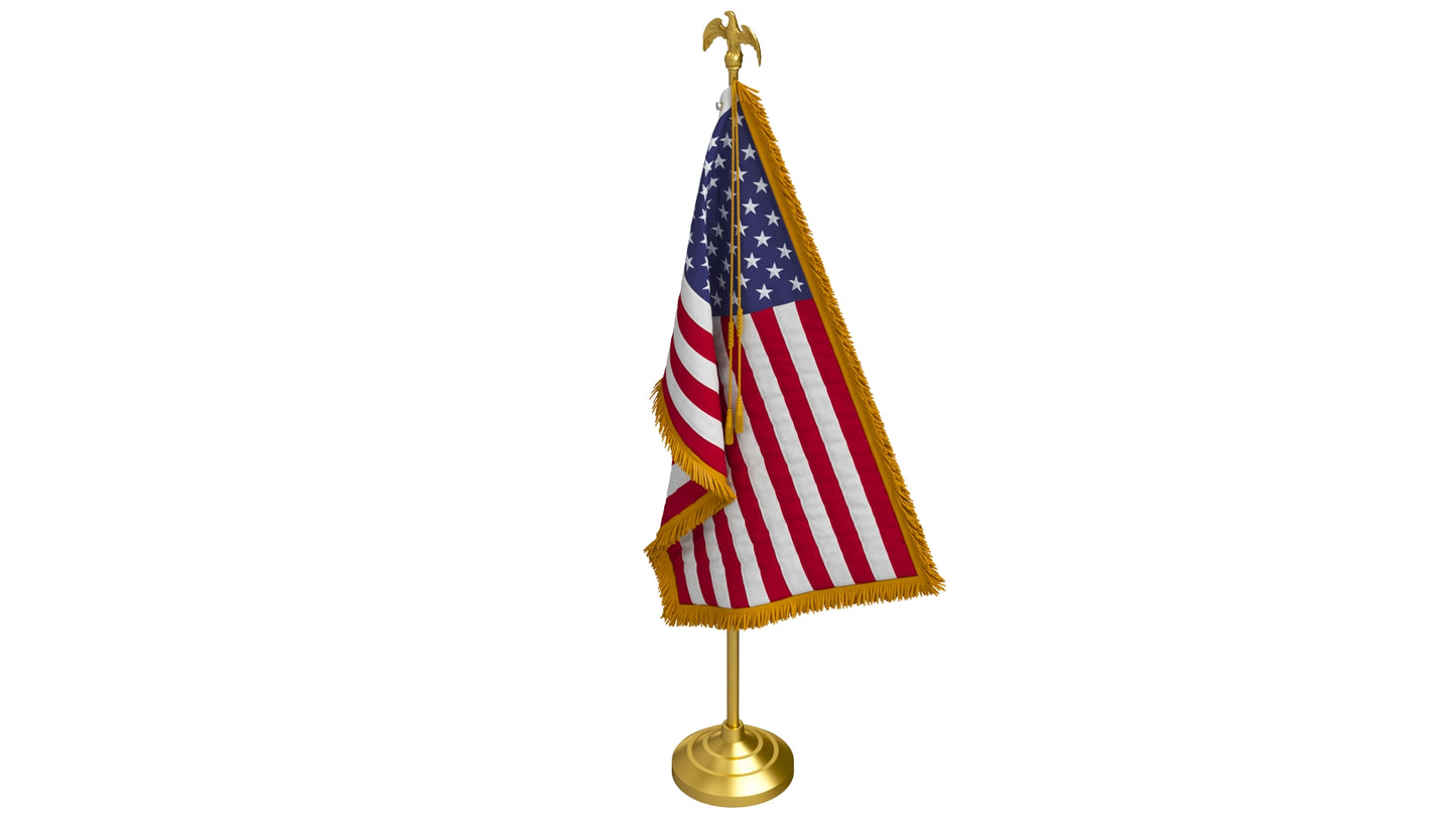 American Table Flag with Pole Eagle Topper 3D Model