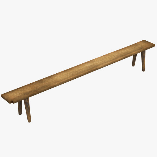 Antique Rustic Pine Wooden Long Bench 3D Model