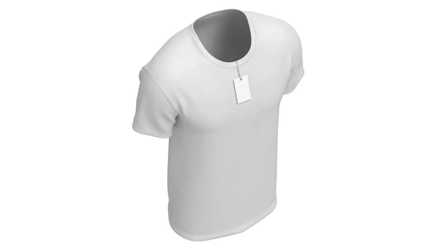 Crew Neck T-Shirt Worn For Men with Tag 3D Model