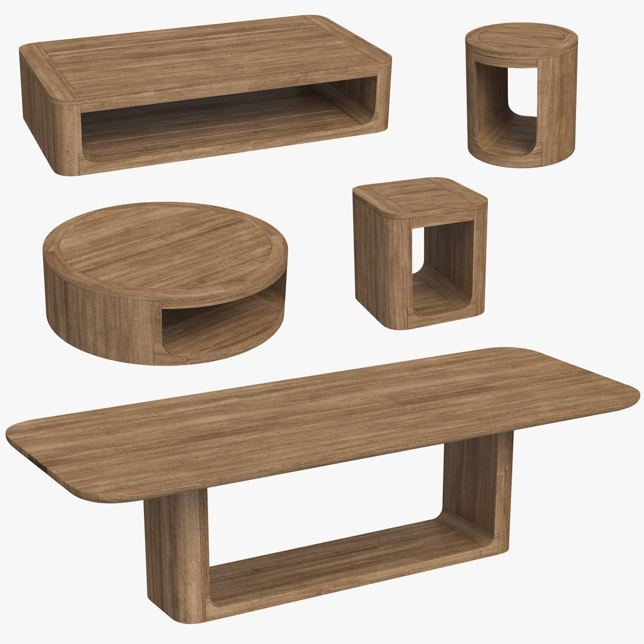 RH Oslo Open Teak Table Set 3D Model