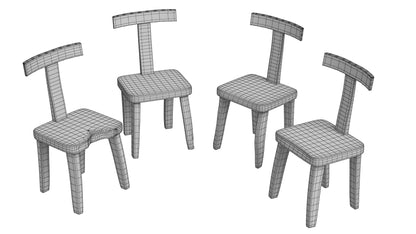 Sculptural Dining Table and Brutalist T-Chair Collection 3D Model