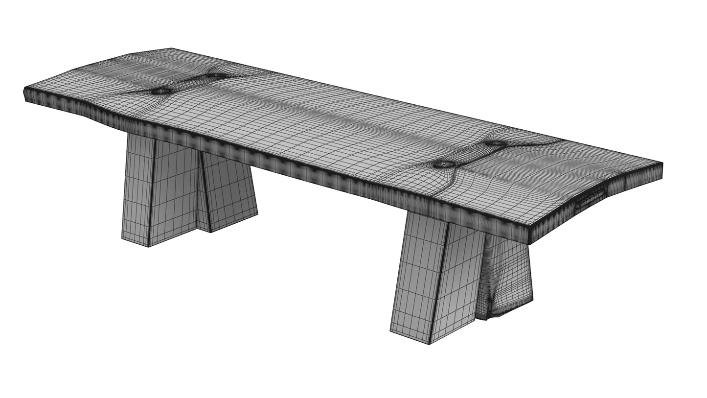 Sculptural Dining Table and Brutalist T-Chair Collection 3D Model