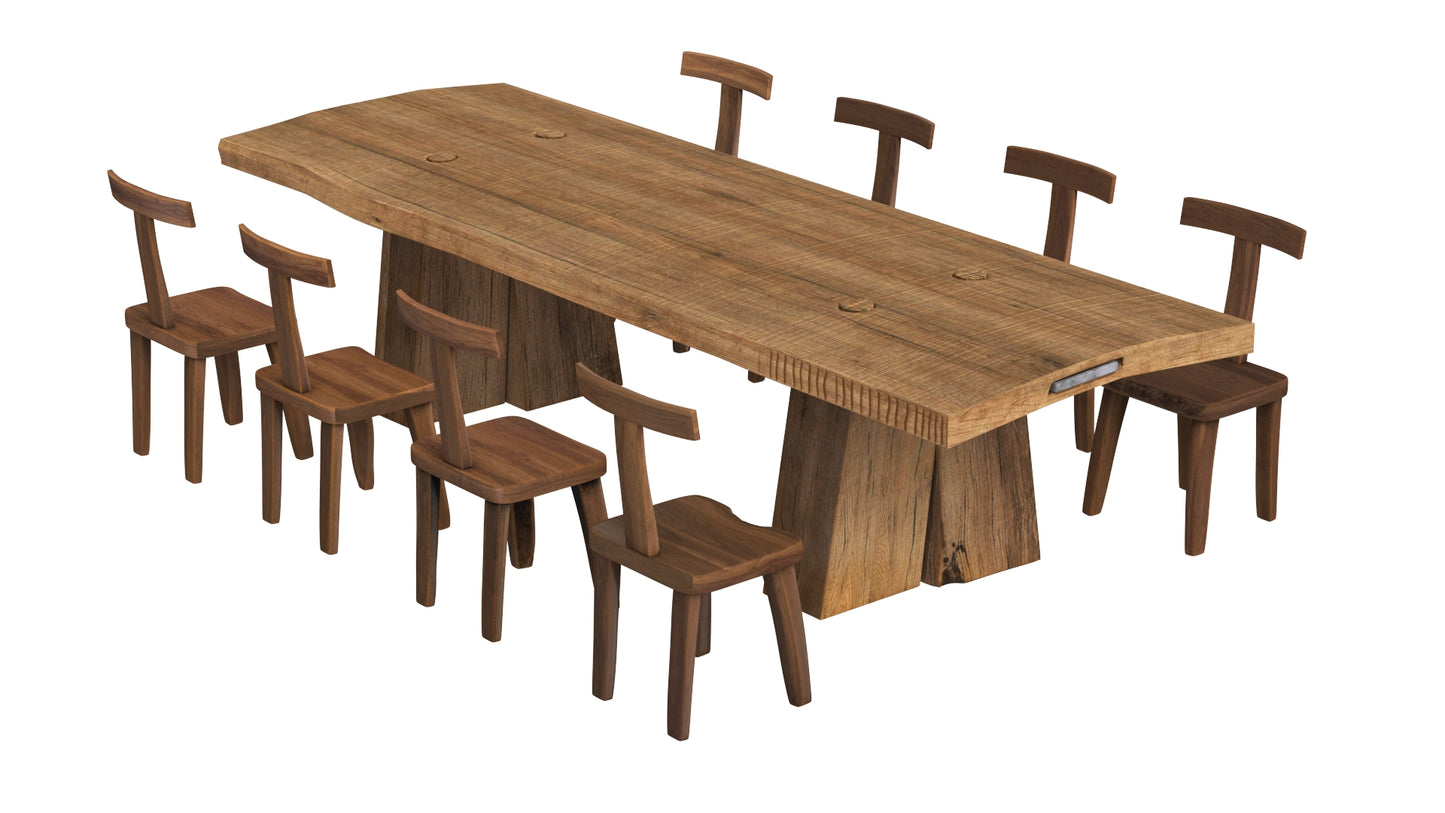 Sculptural Dining Table V8 and T-Chairs 3D Model