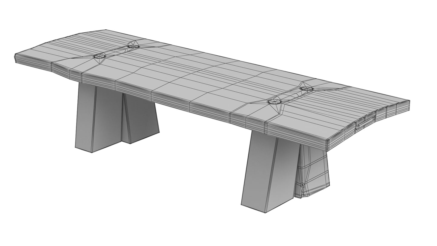 Sculptural Dining Table V8 and T-Chairs 3D Model