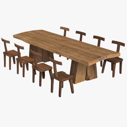 Sculptural Dining Table V8 and T-Chairs 3D Model