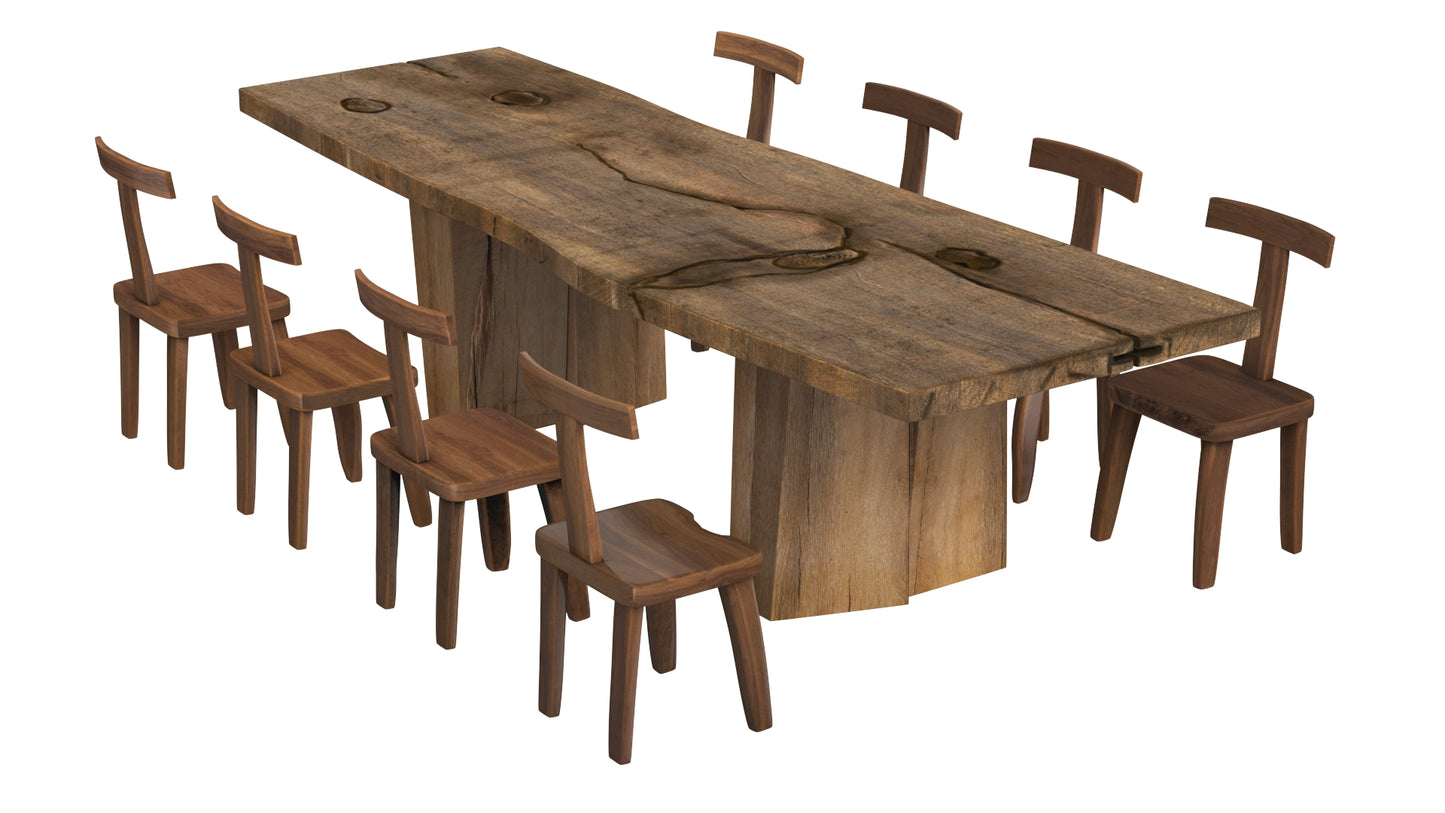 Sculpted Massive Dining Table V9 and T-Chairs 3D Model