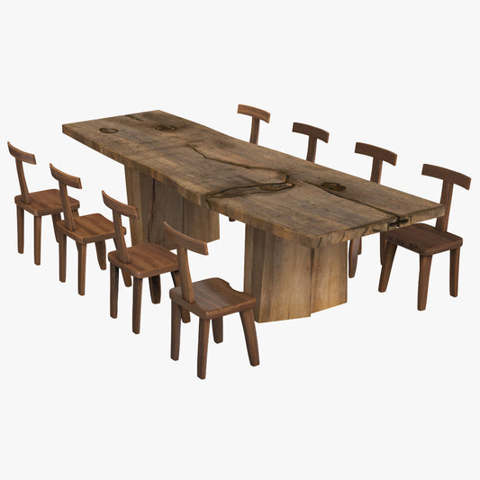 Sculpted Massive Dining Table V9 and T-Chairs 3D Model