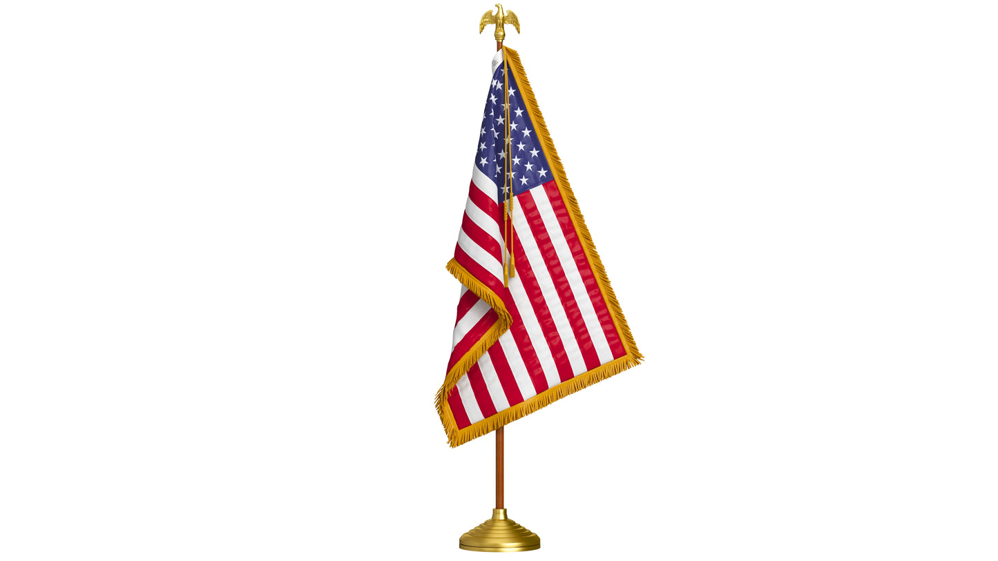 USA Flag Indoor with Pole Eagle Topper 3D Model