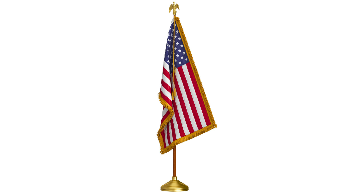 USA Flag Indoor with Pole Eagle Topper 3D Model