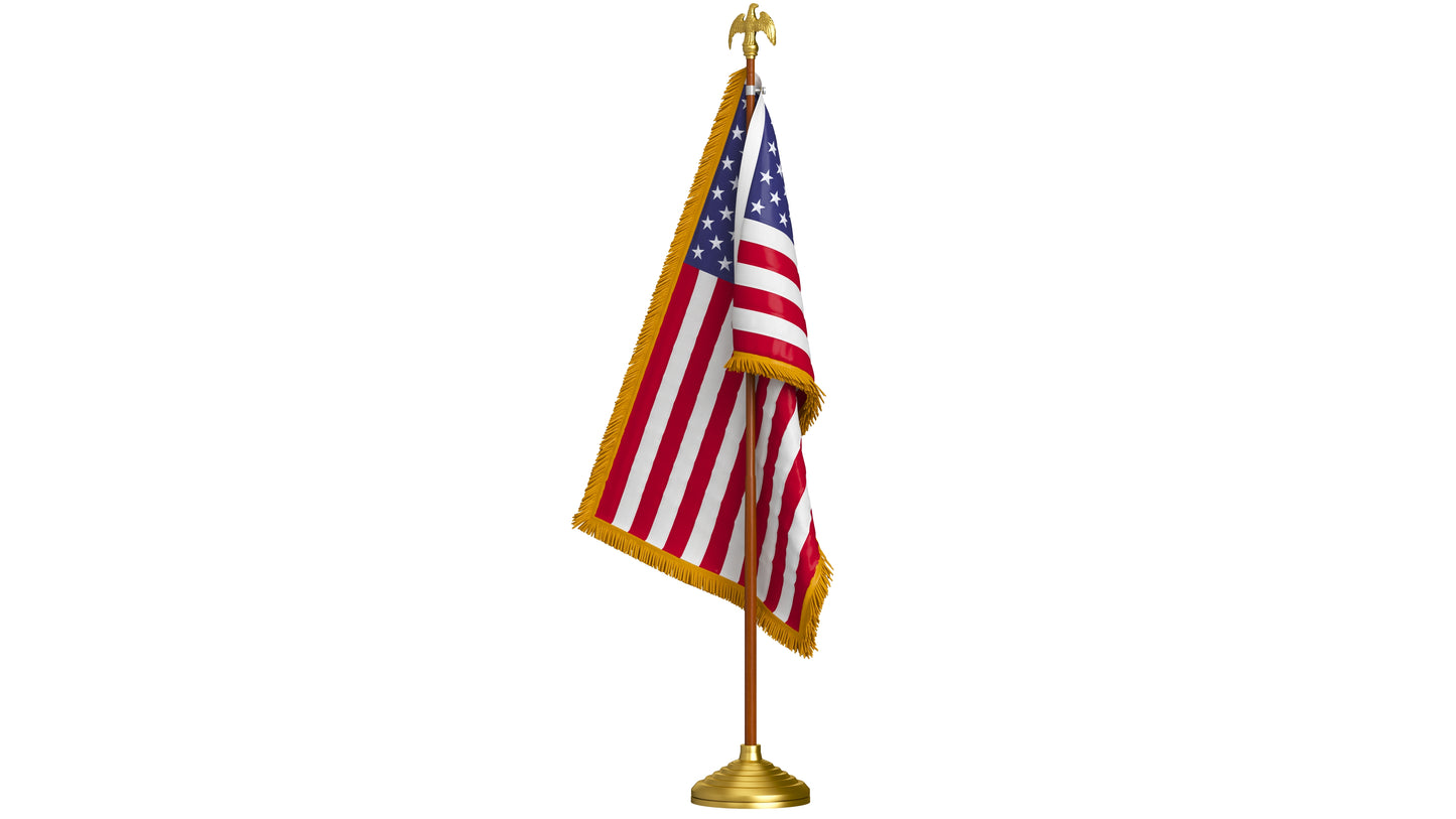 USA Flag Indoor with Pole Eagle Topper 3D Model