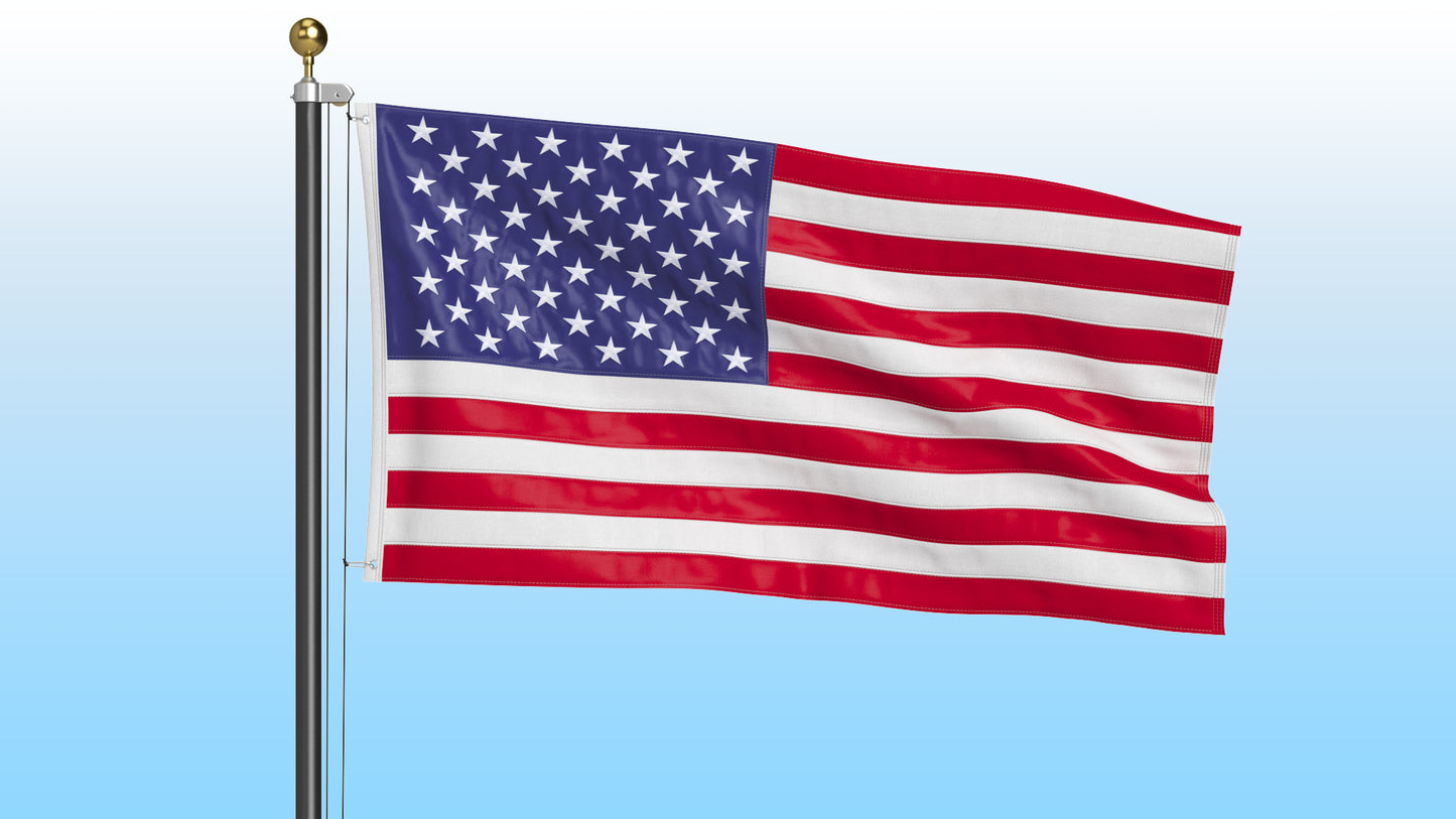 USA Flag on High Flagpole 3D Model