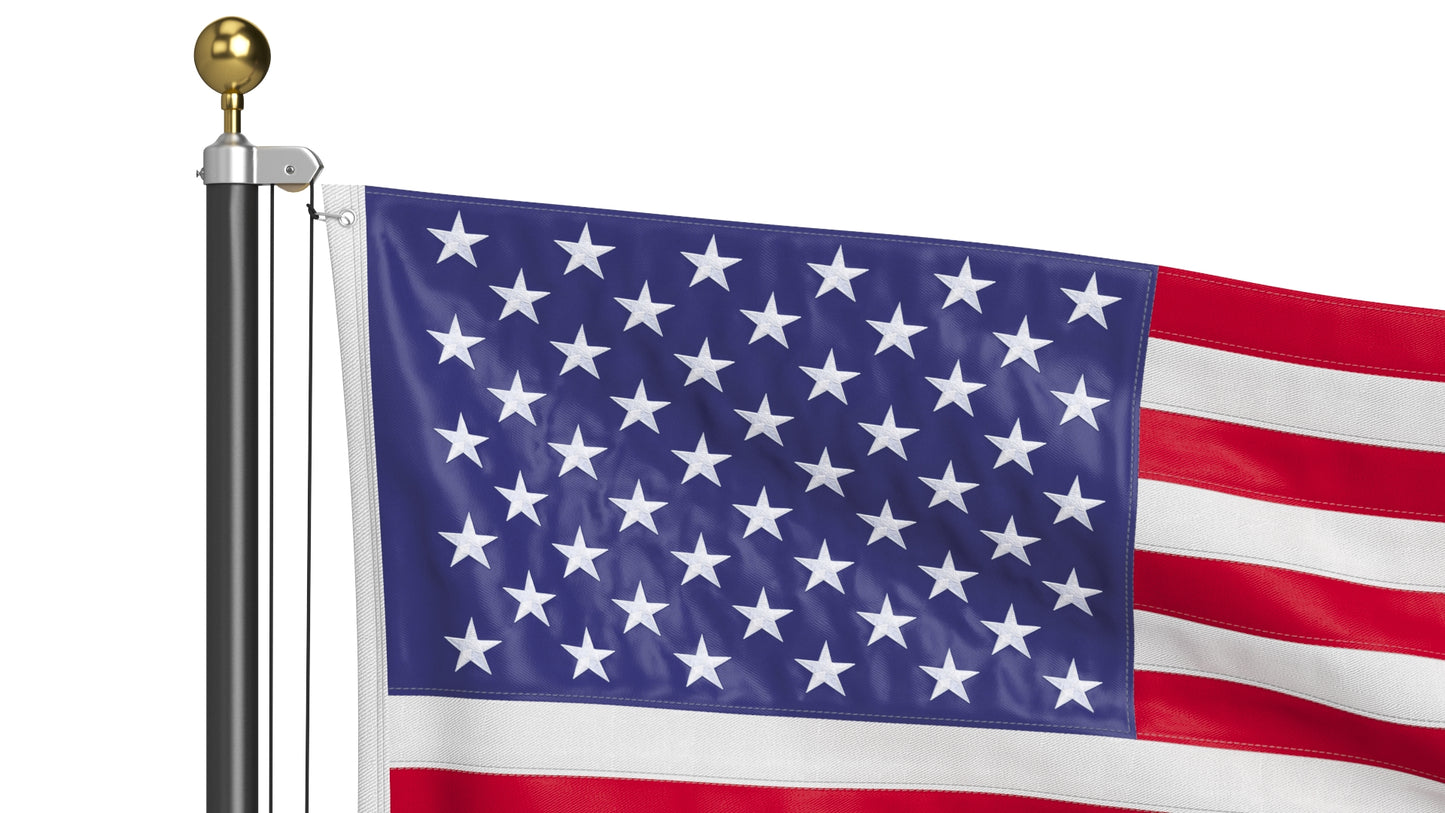 USA Flag on High Flagpole 3D Model