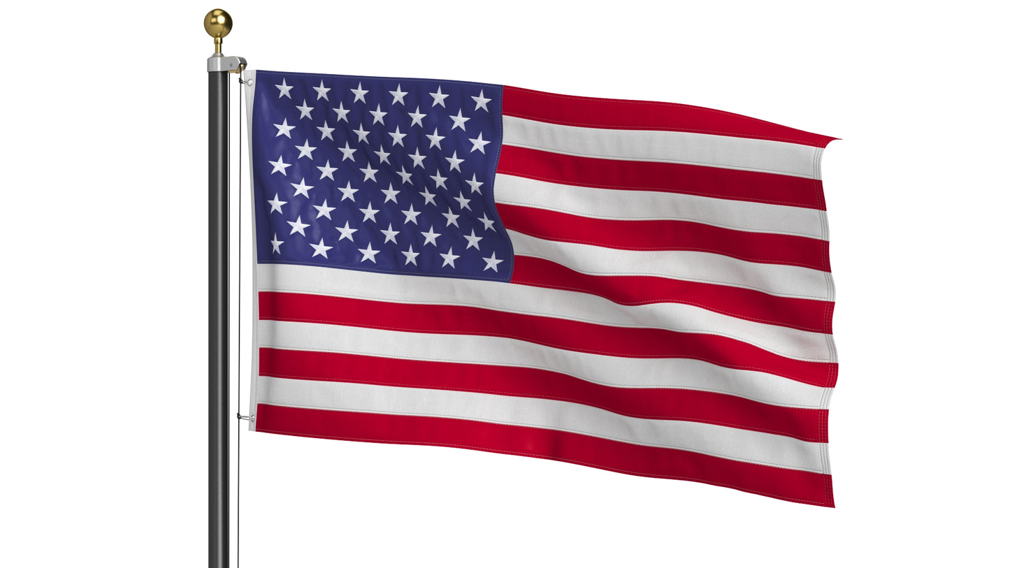 USA Flag on High Flagpole 3D Model