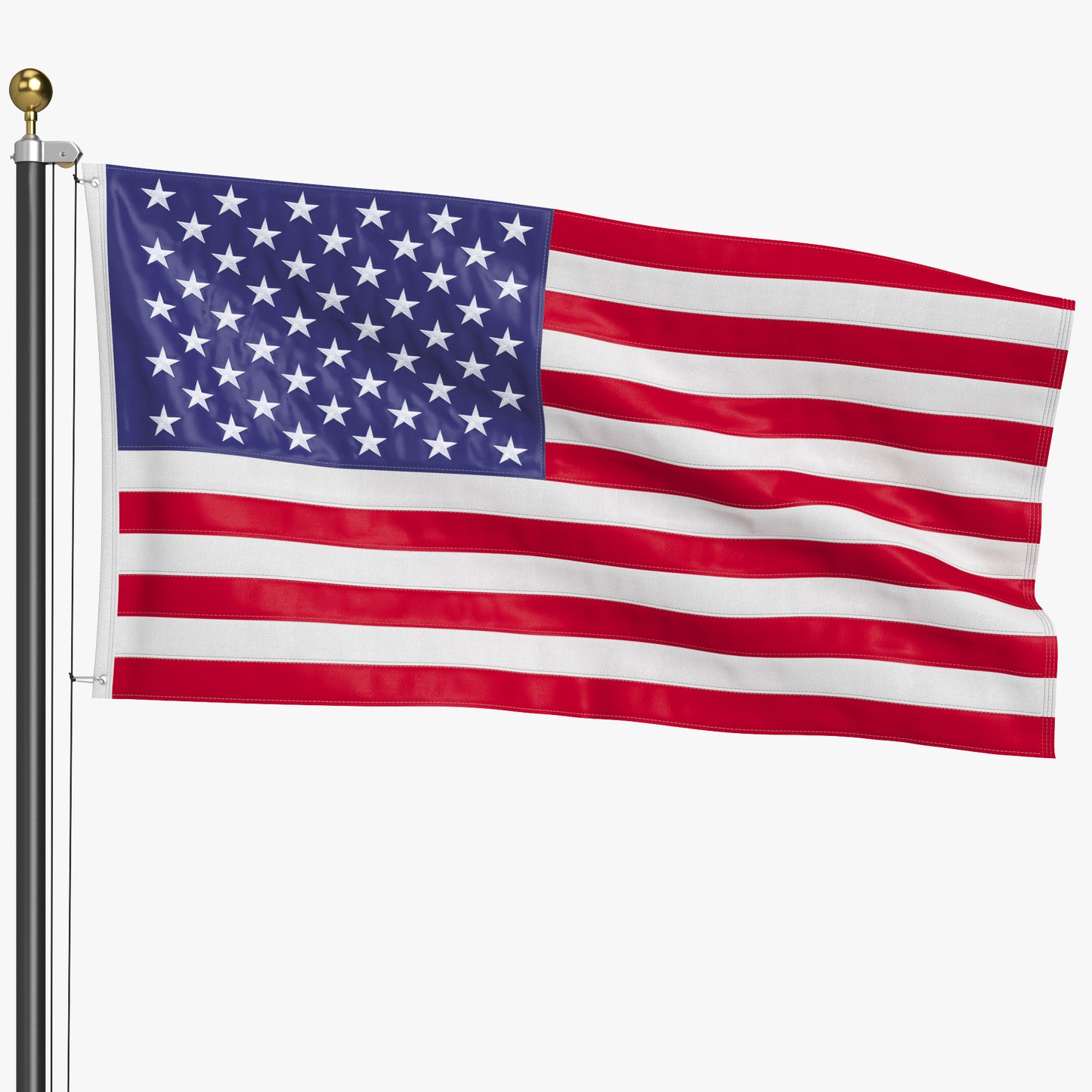 USA Flag on High Flagpole 3D Model