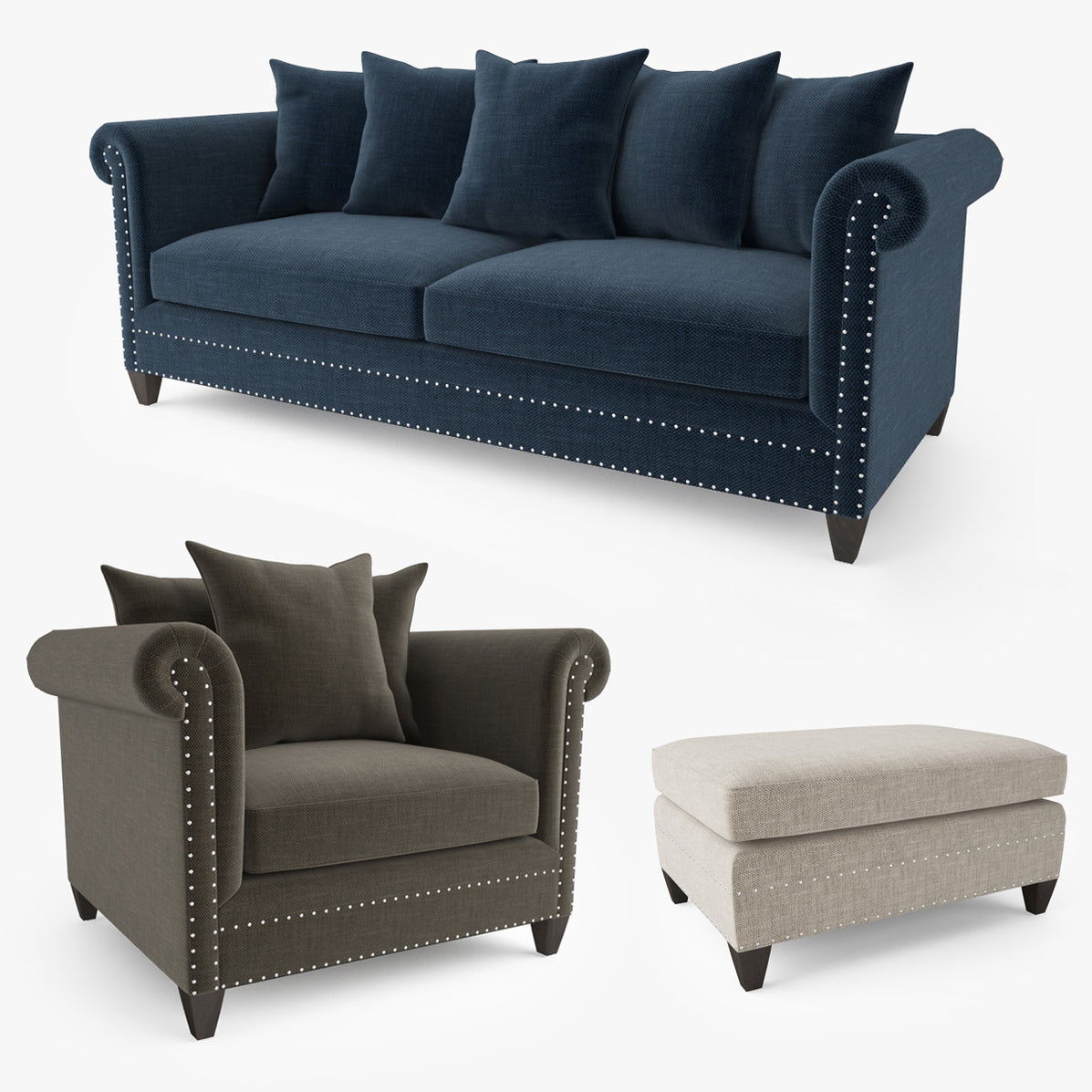 Crate and Barrel Durham Sofa Collection 3D Model FaceQuad