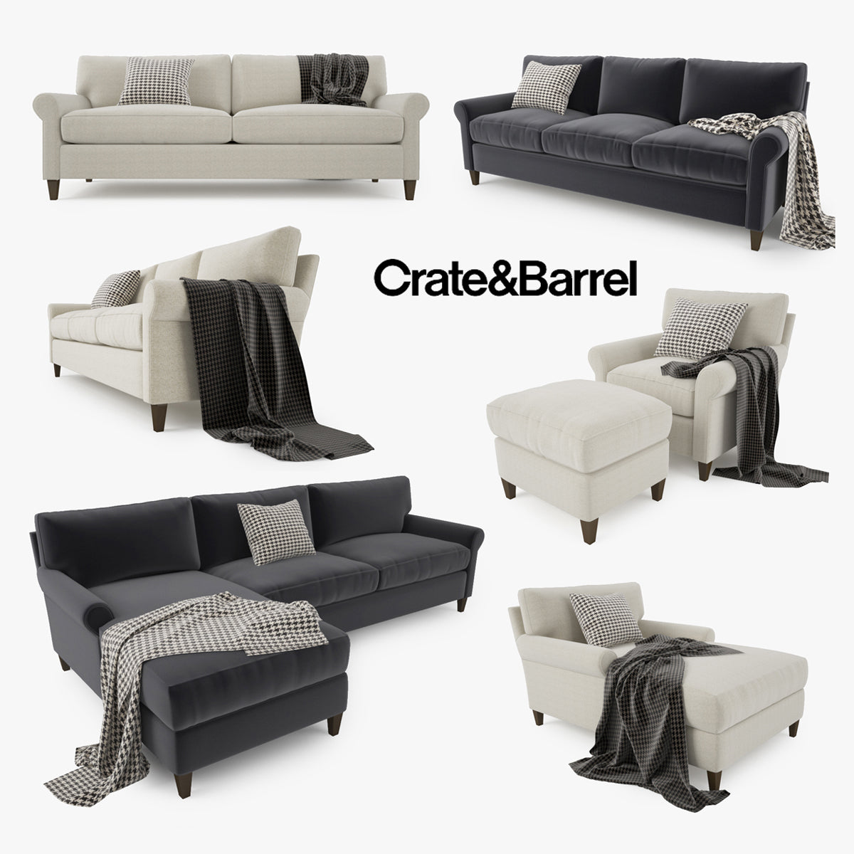 Crate and Barrel Montclair Sofa Collection 3D Model