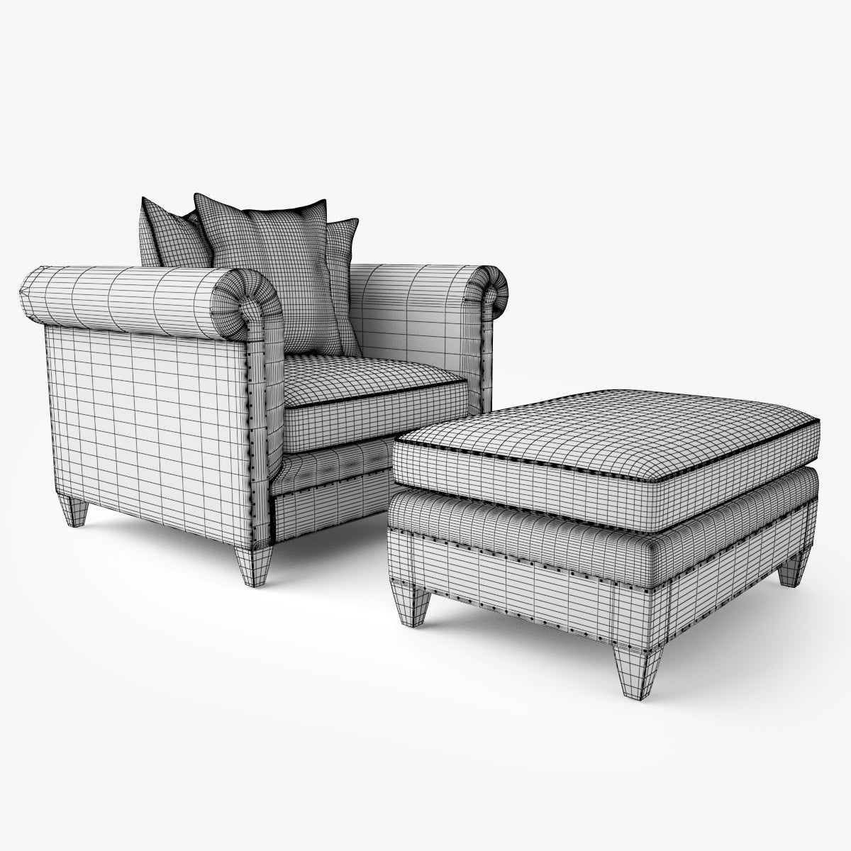 Crate and Barrel Durham Chair and Ottoman 3D Model