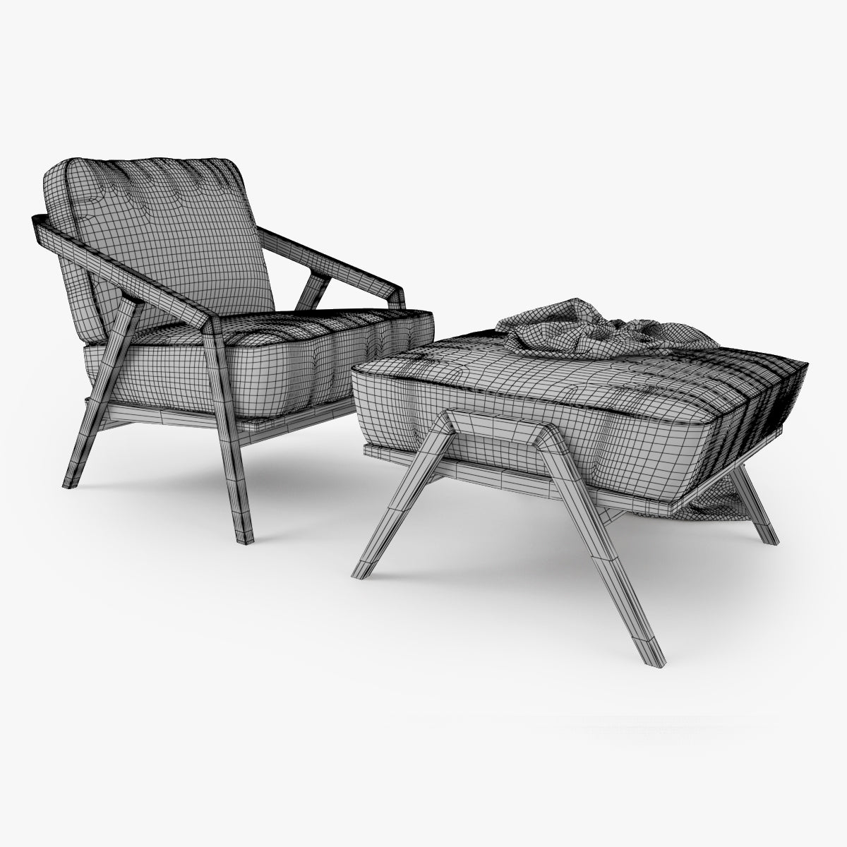 Dare Studio Katakana Lounge Chair and Ottoman 3D Model