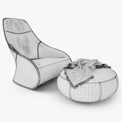 Zanotta Derby Armchair and Pouf 3D Model
