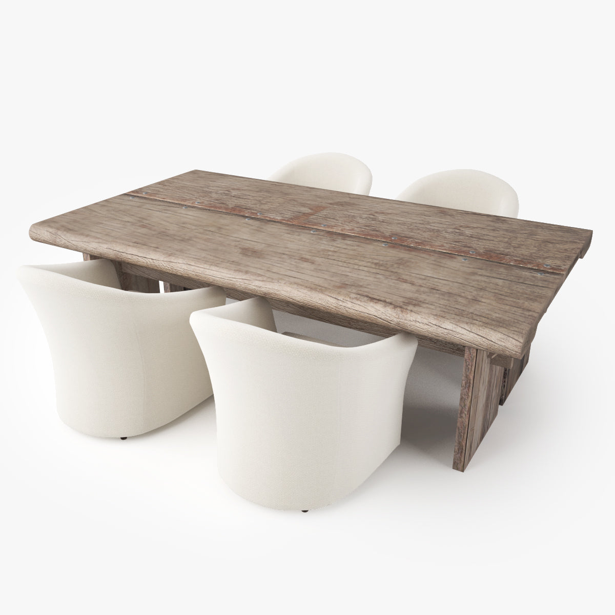 Dining Rustic Table with Chairs 3D Model