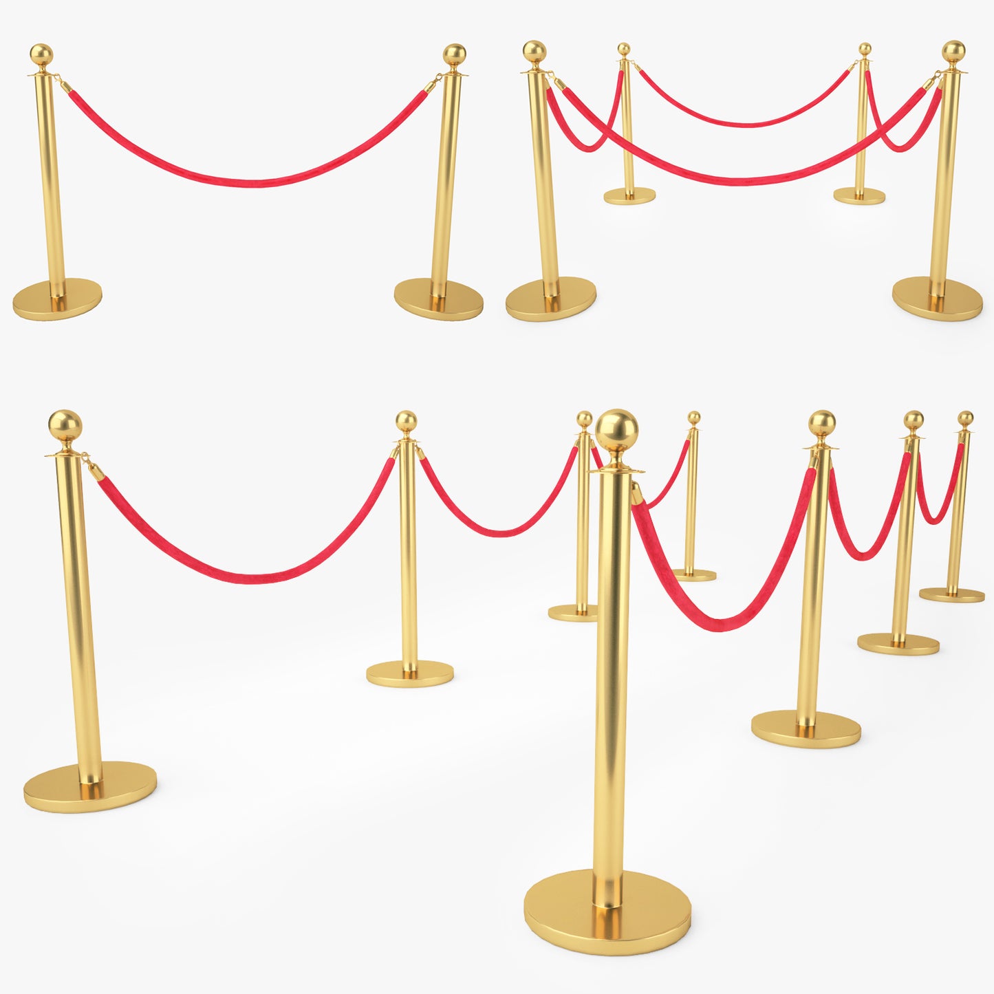 Red Velvet Rope Stanchion Set 3D Model