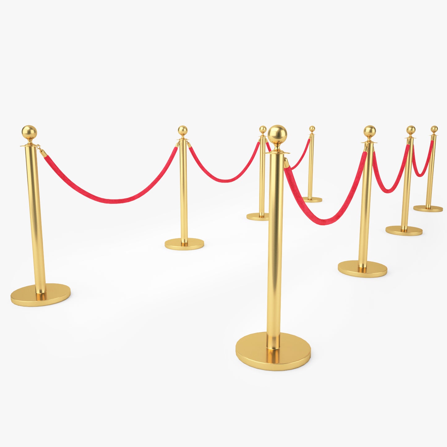 Red Velvet Rope Stanchion Set 3D Model