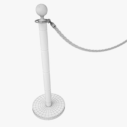 Red Velvet Rope Stanchion Set 3D Model