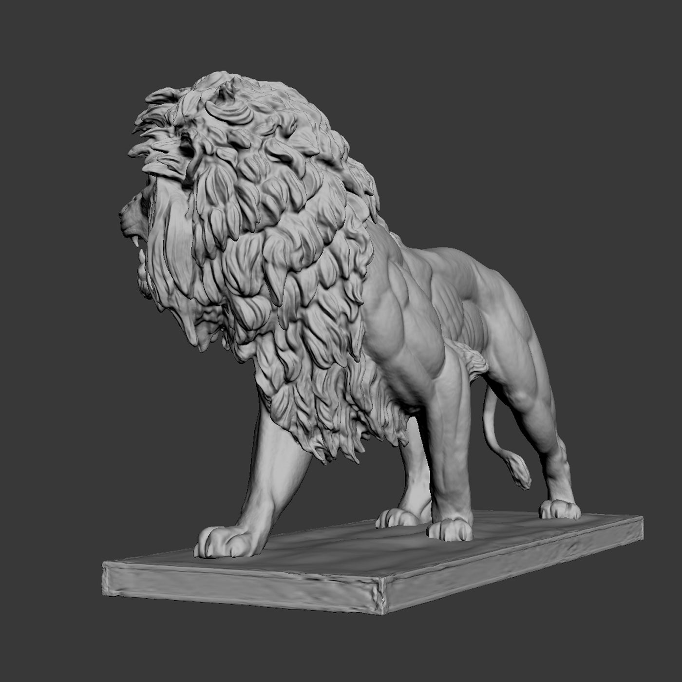 Stone Lion Statue Sculpture 3D Model FaceQuad