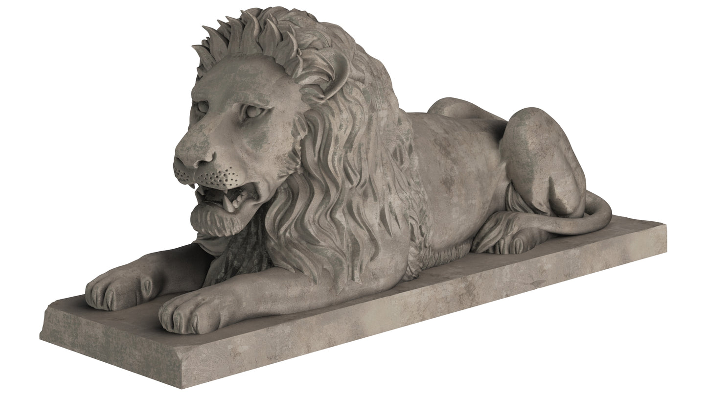 Stone Lion Sitting Sculpture 3D Model