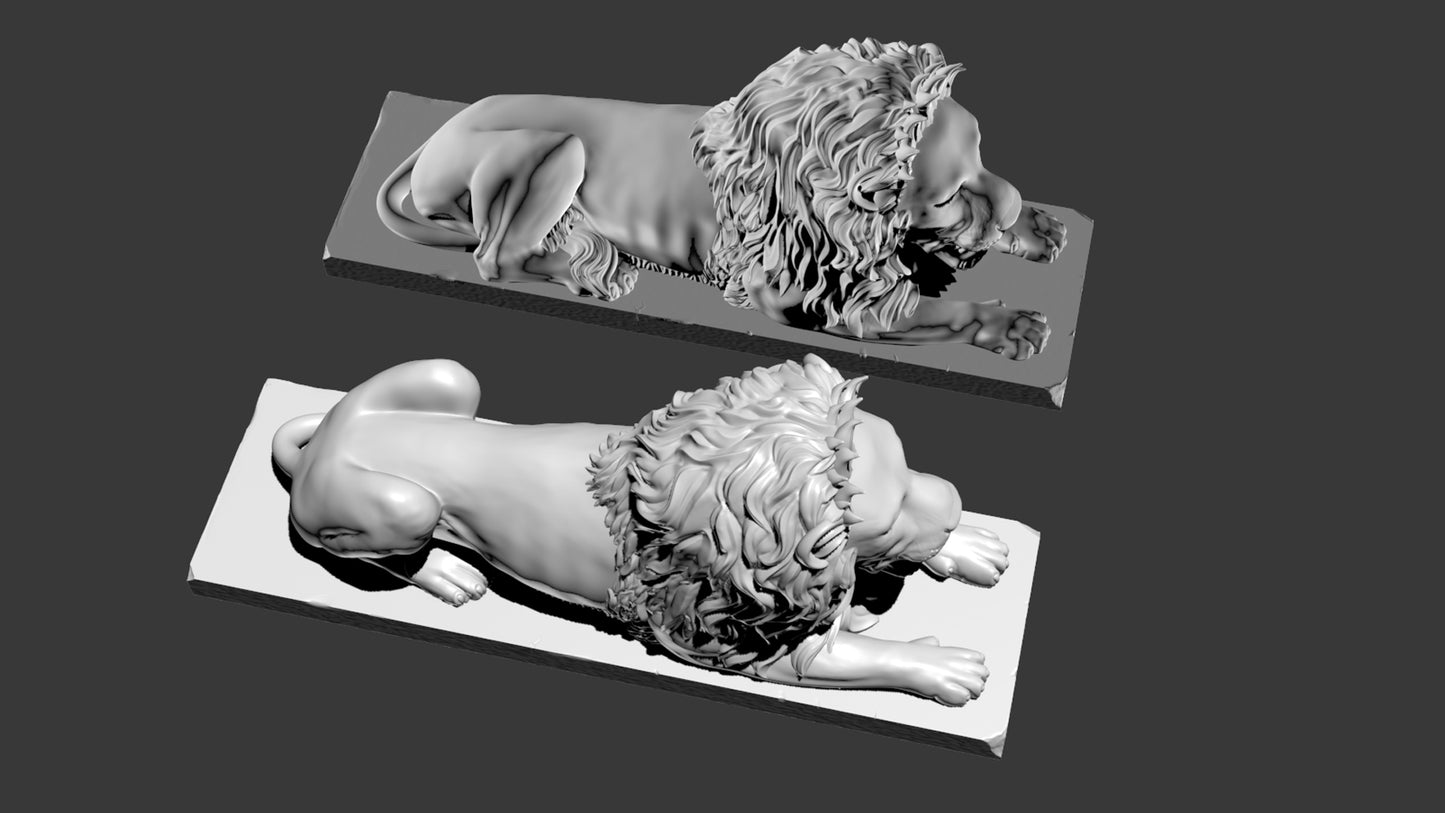 Stone Lion Sculpture Set 3D Model