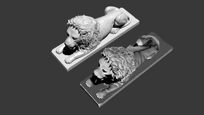 Stone Lion Sculpture Set 3D Model